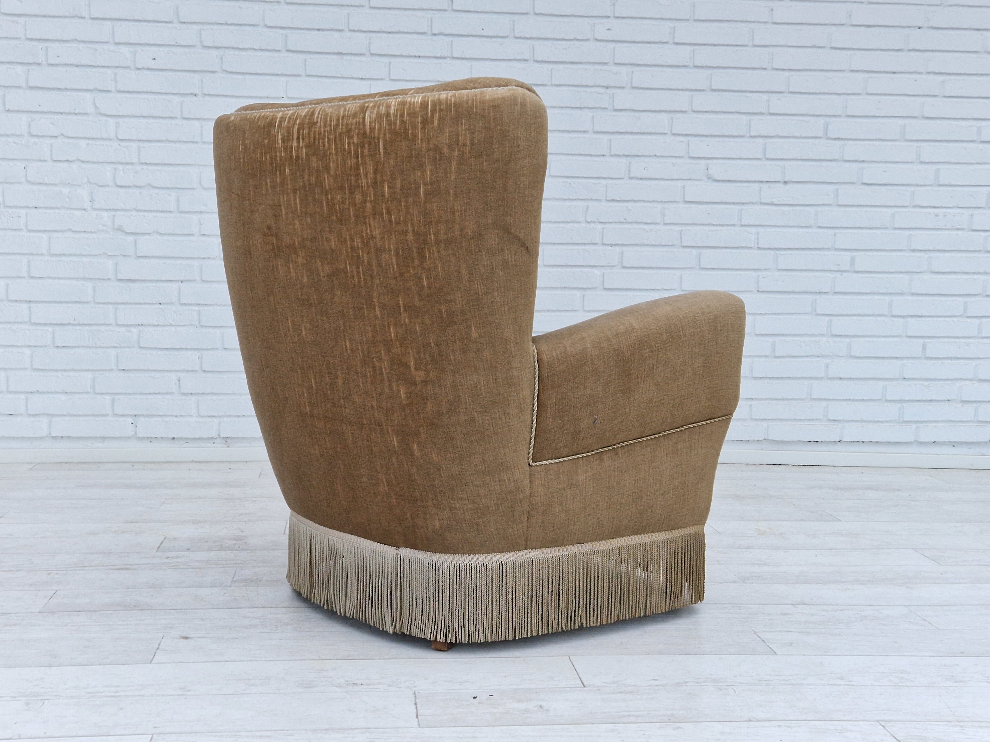 1970s, Danish design, velour chair, original condition, beech wood