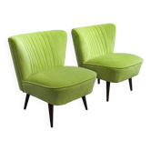 Pair of green club armchairs in beech, Mid-Century design (Hungary, 1950s)