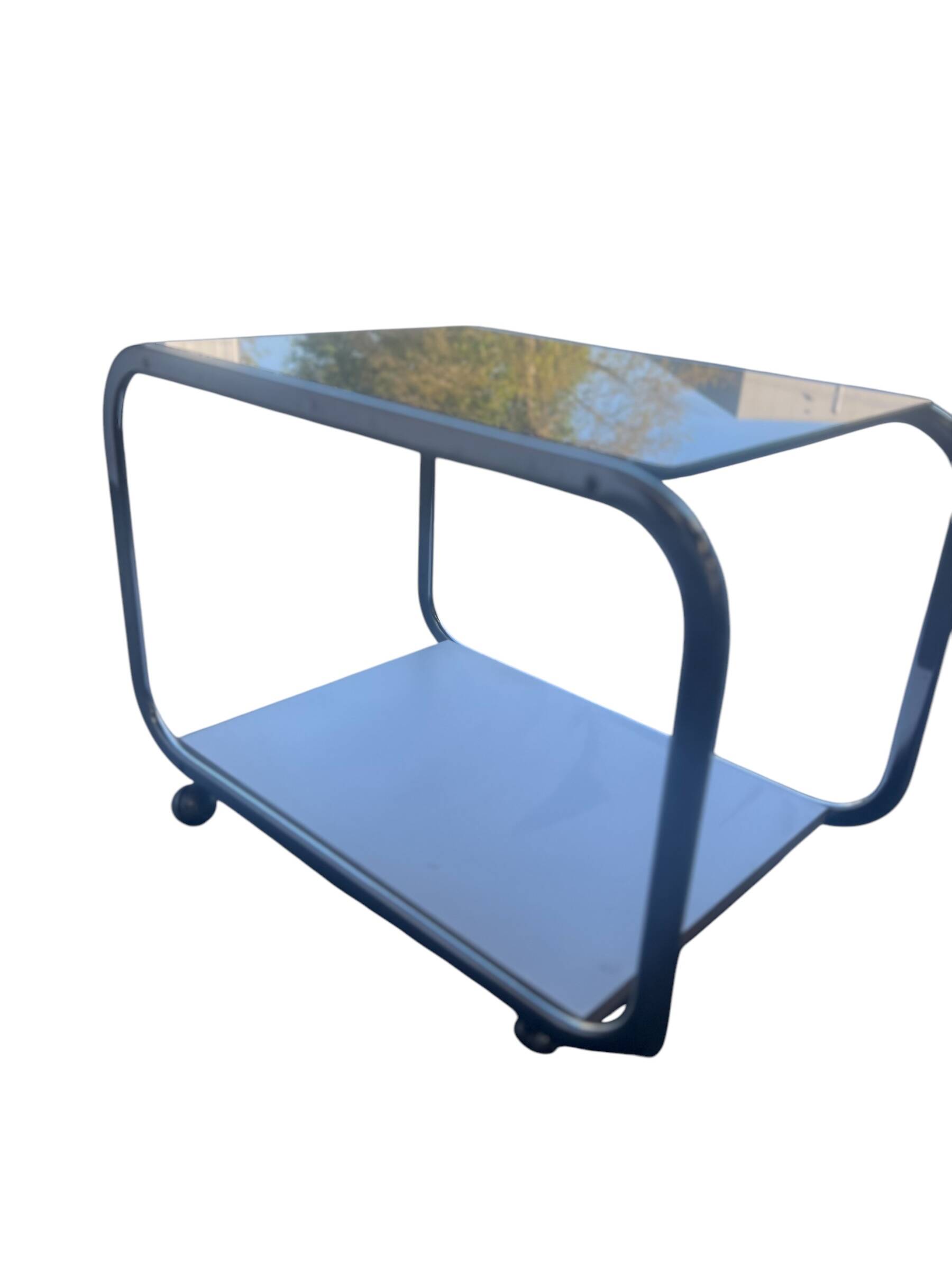 vintage chrome side table/bar cart with glass