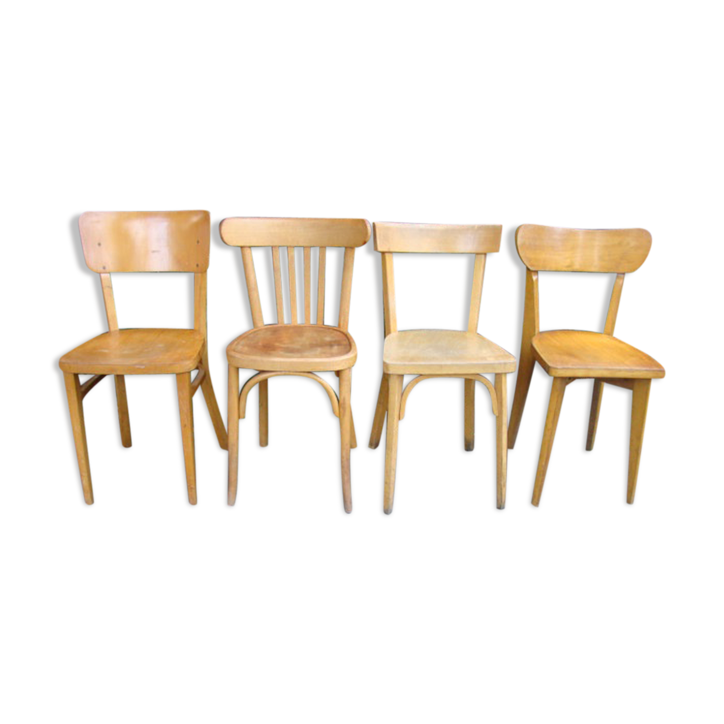 Lot of four old mismatched bistro chairs