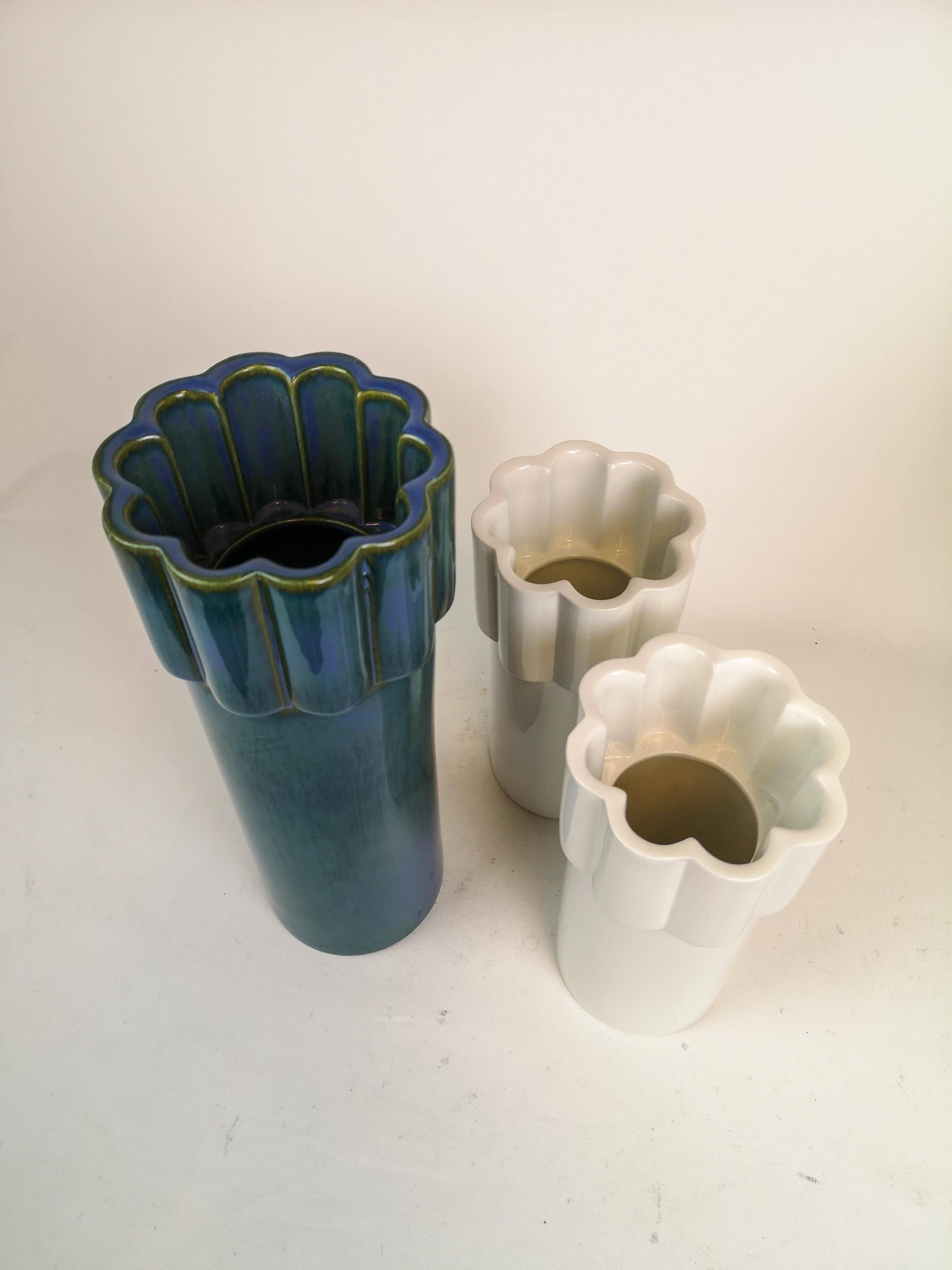 Modern Scandinavian set of 3 Konvex vases by Karin Björquist Gustavsberg, Sweden.