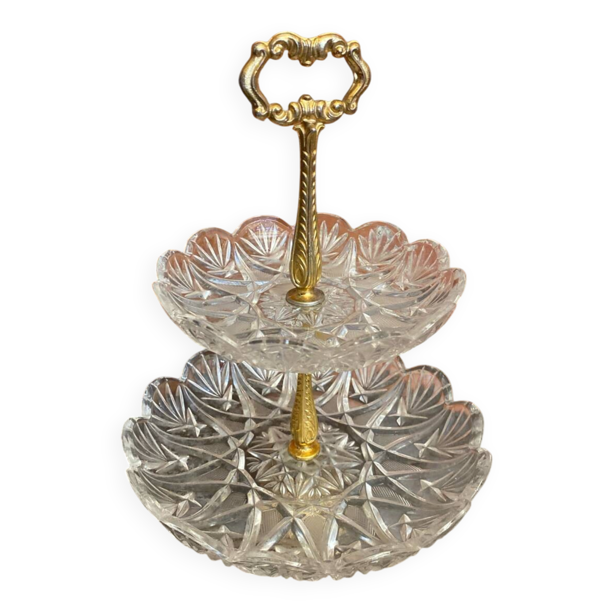 Cake Stand Antique Crystal + Gilded Bronze Trays #