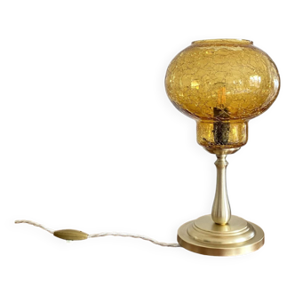 Lampe de chevet globe en verre ancien craquelé et pied laiton décoration vintage art déco LAMP-7202