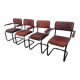 Set of 4 Vintage Quilted Leather Dining Chairs: Black Metal Base