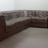 De Sede DS11 Patched Brown Leather Modular Sofa 6 Elements. Germany, 1970s