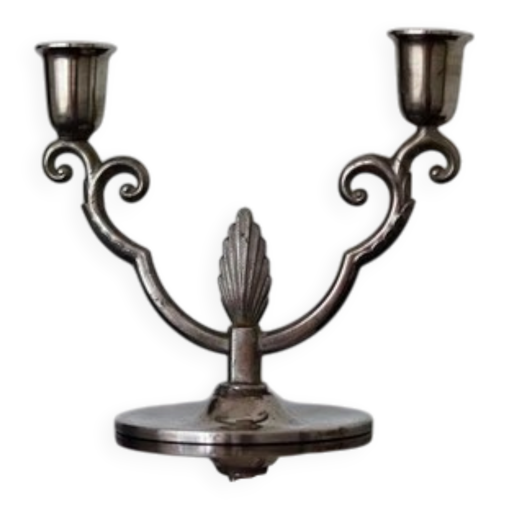 Vintage Pewter Double-Arm Candelabra – Art Nouveau Style Candle Holder