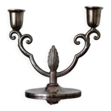 Vintage Pewter Double-Arm Candelabra – Art Nouveau Style Candle Holder