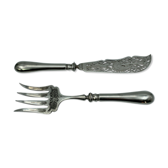 Cuillere et couteau en argent decor floral metal argente