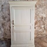 Antique French pine wardrobe with original white paint, circa 1900–1920.