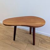 Restored vintage varnished wood bean-shaped tripod table