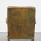 Green antique English cowhide leather armchair on wheels