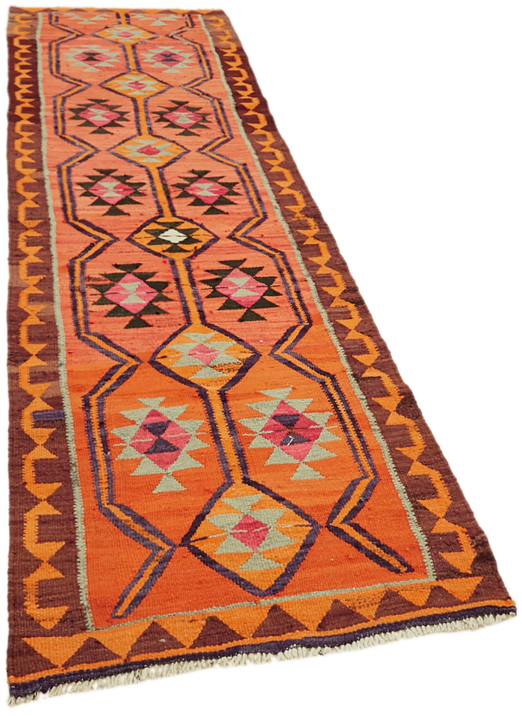 Turkish Handwoven Vintage Herki Kilim 95 cm x 326 cm