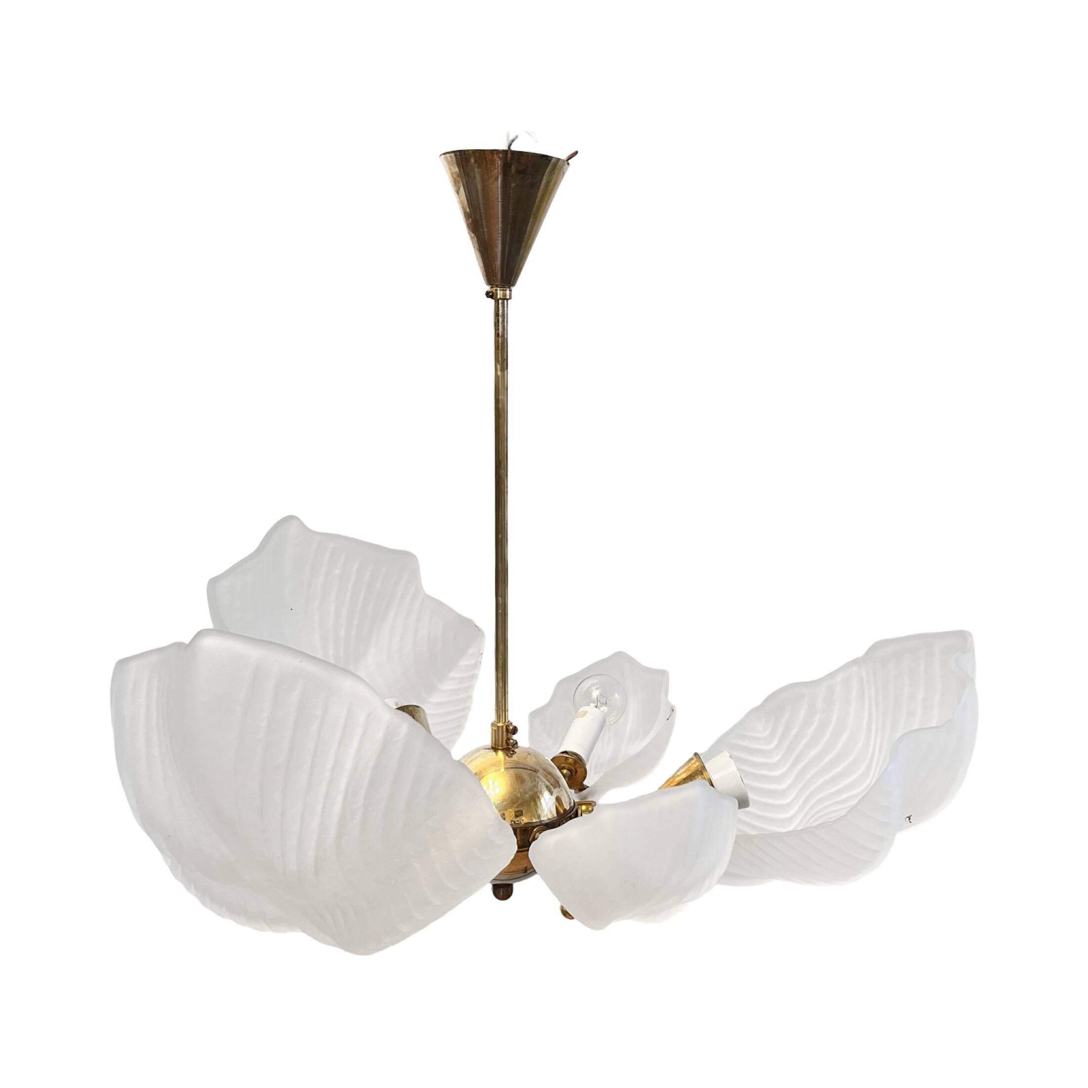 Beautiful chandelier, leaf type, Železny Brod Sklo ZBS, Czechoslovakia, 1970s.