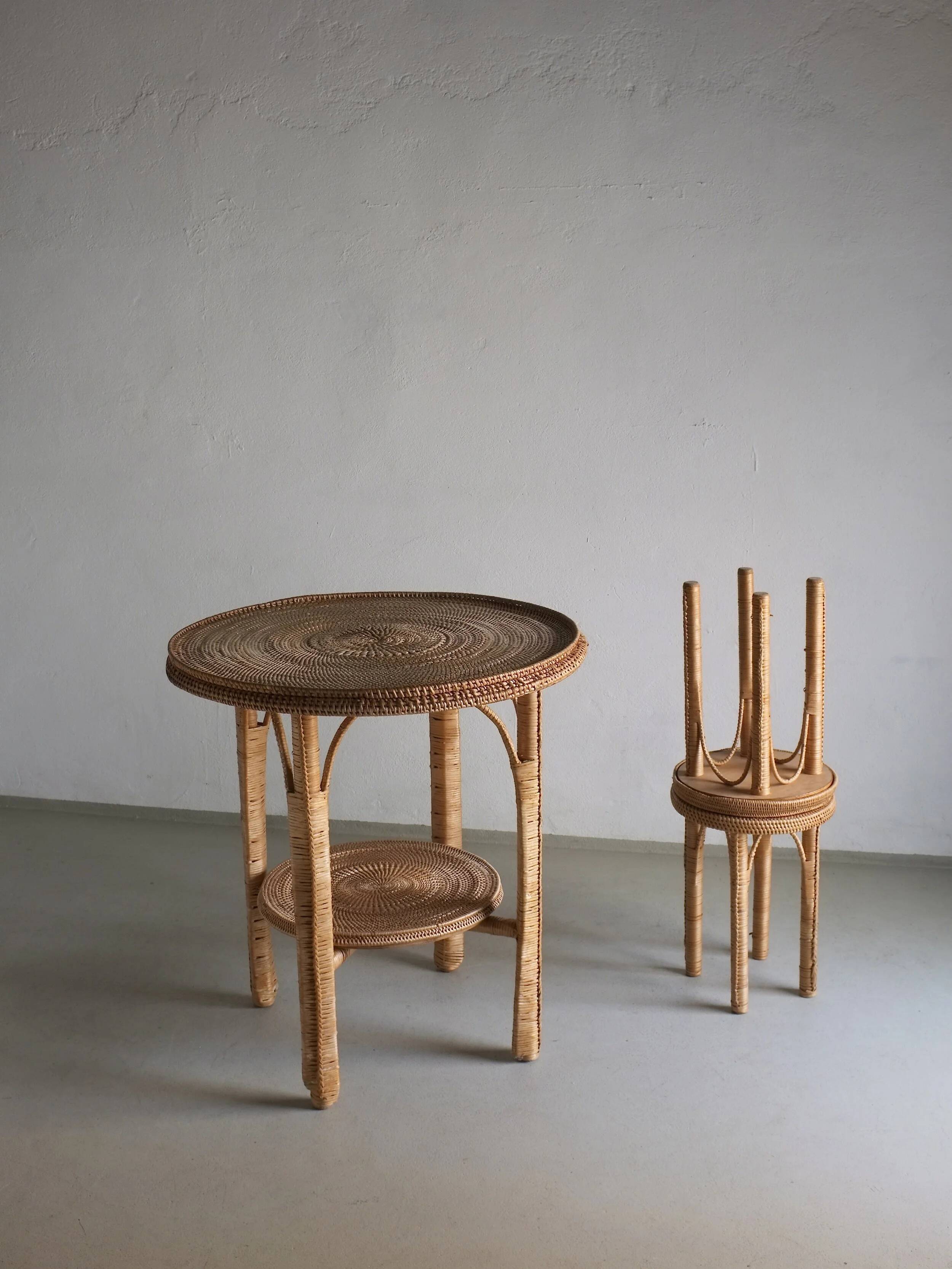 Vintage woven wicker table set | 1980s