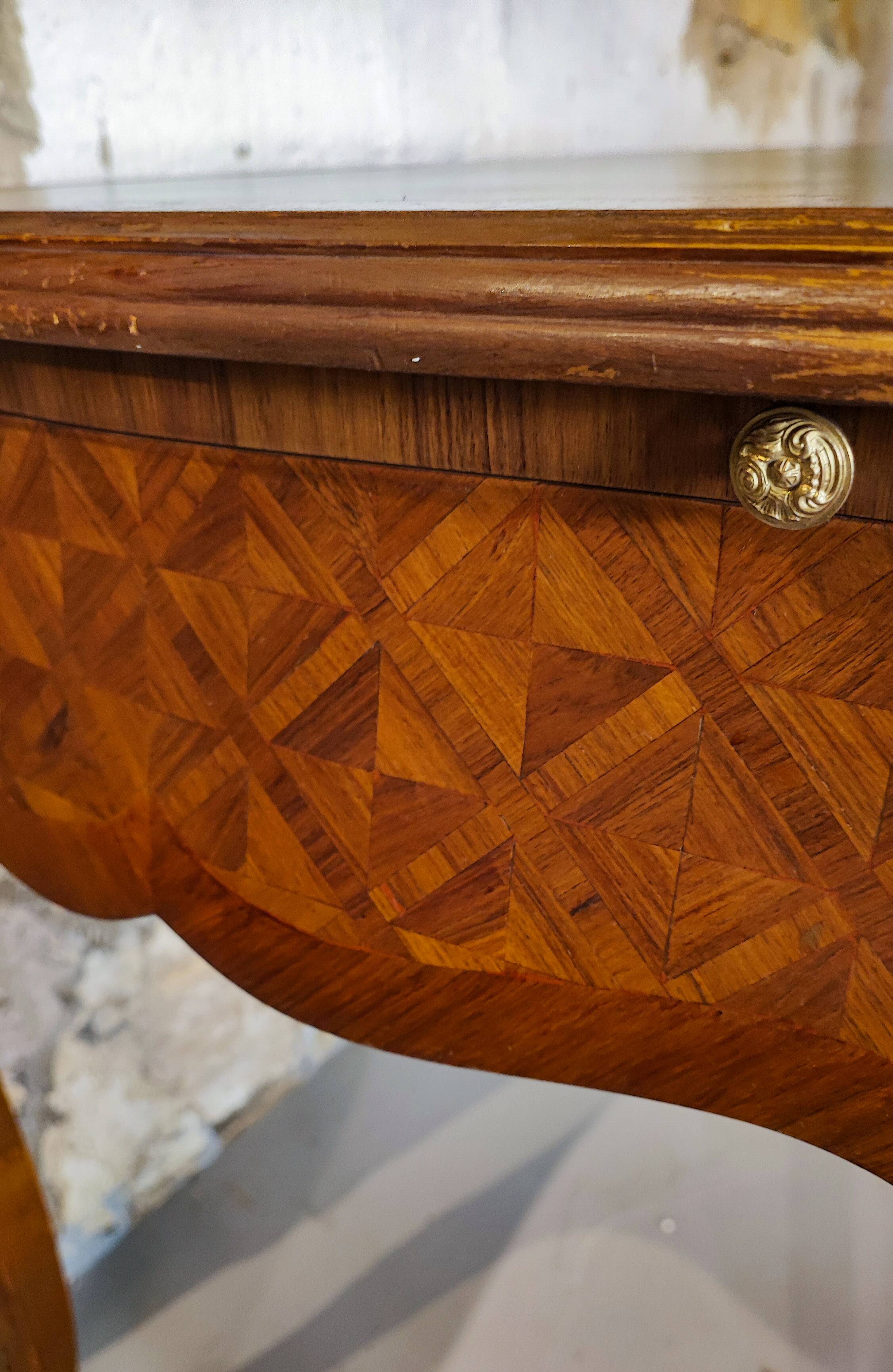 Louis XV flat desk marquetry and leather