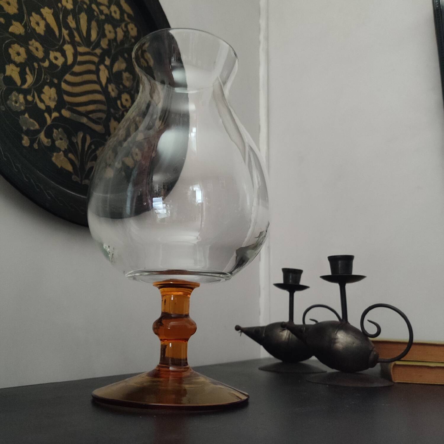 Vintage 70s glass stemmed vase