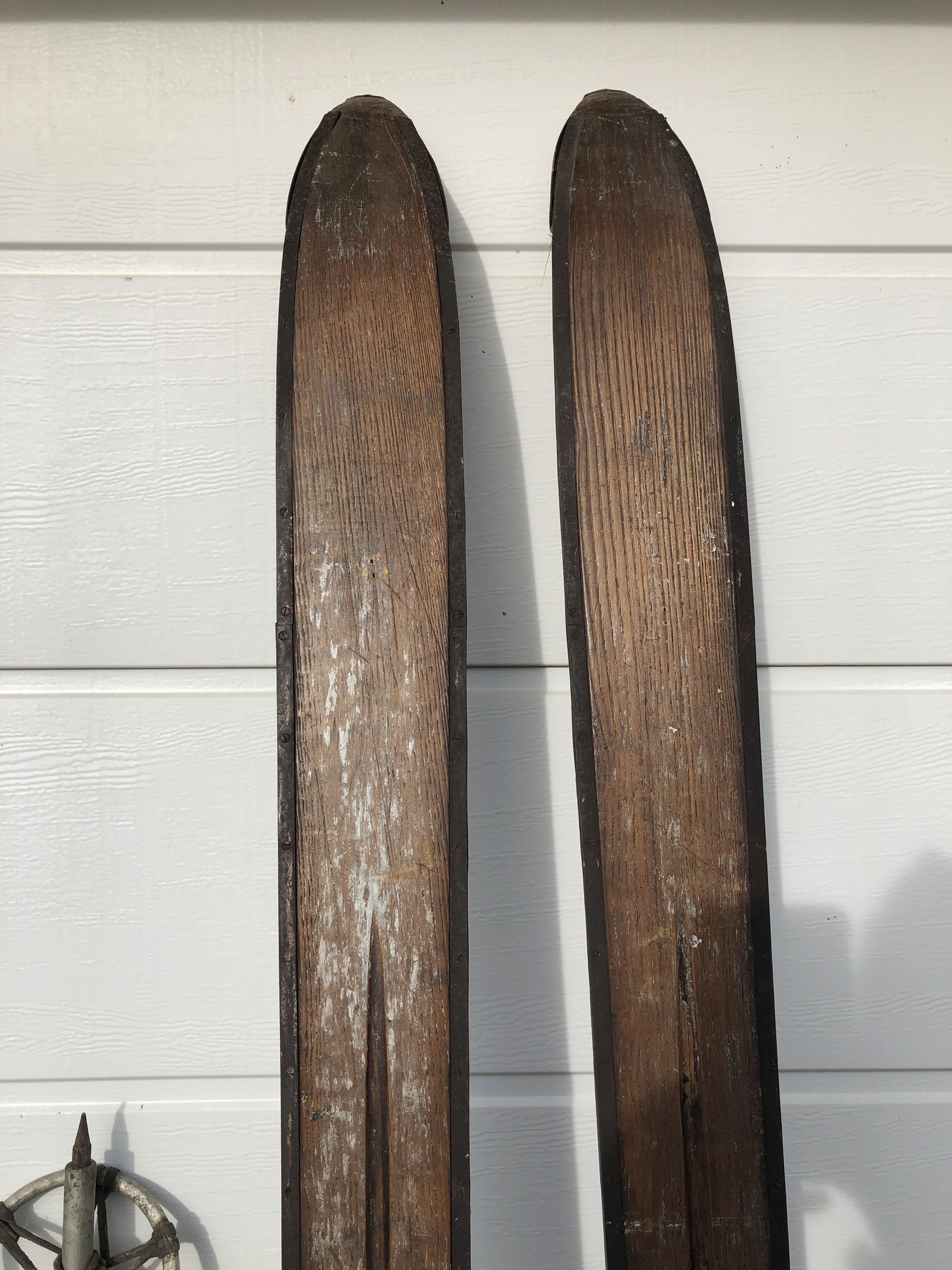 Former pair of Ramy wooden skis - vintage mountain chalet deco sticks