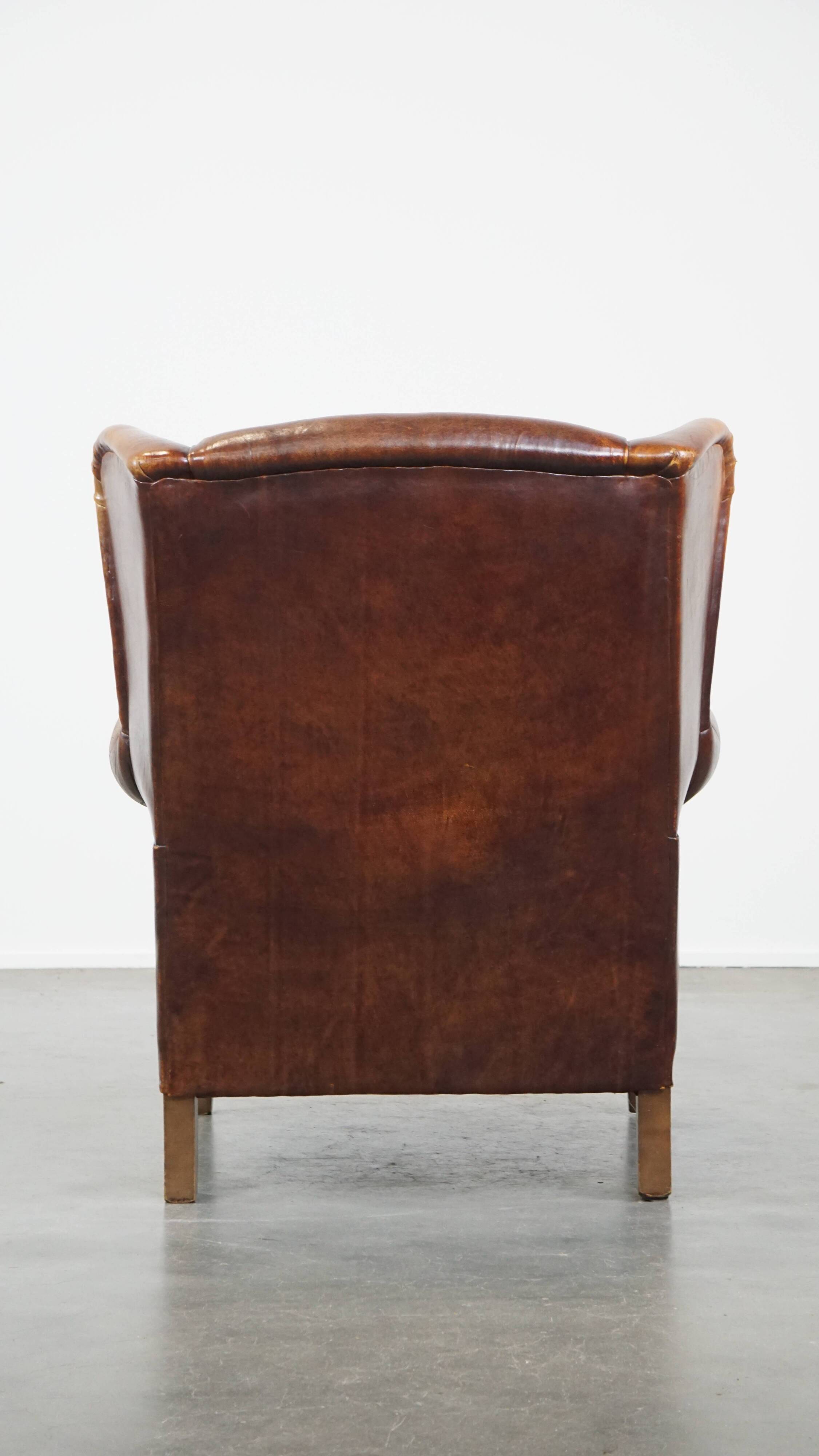 Vintage Sheepskin Leather Wingback Chair