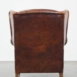 Vintage Sheepskin Leather Wingback Chair