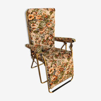 Ancien fauteuil transat relax Lafuma fleuri années 70