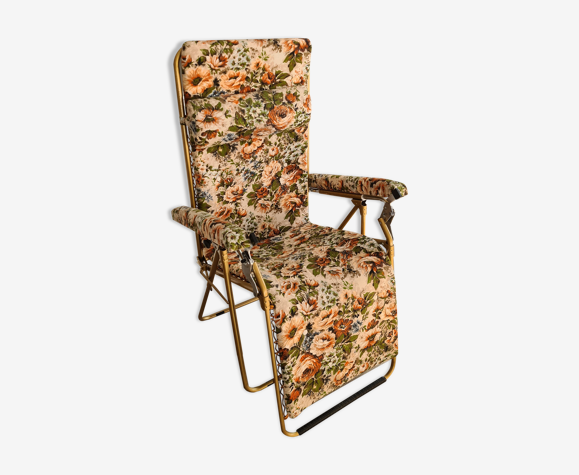 Ancien fauteuil transat relax Lafuma fleuri années 70