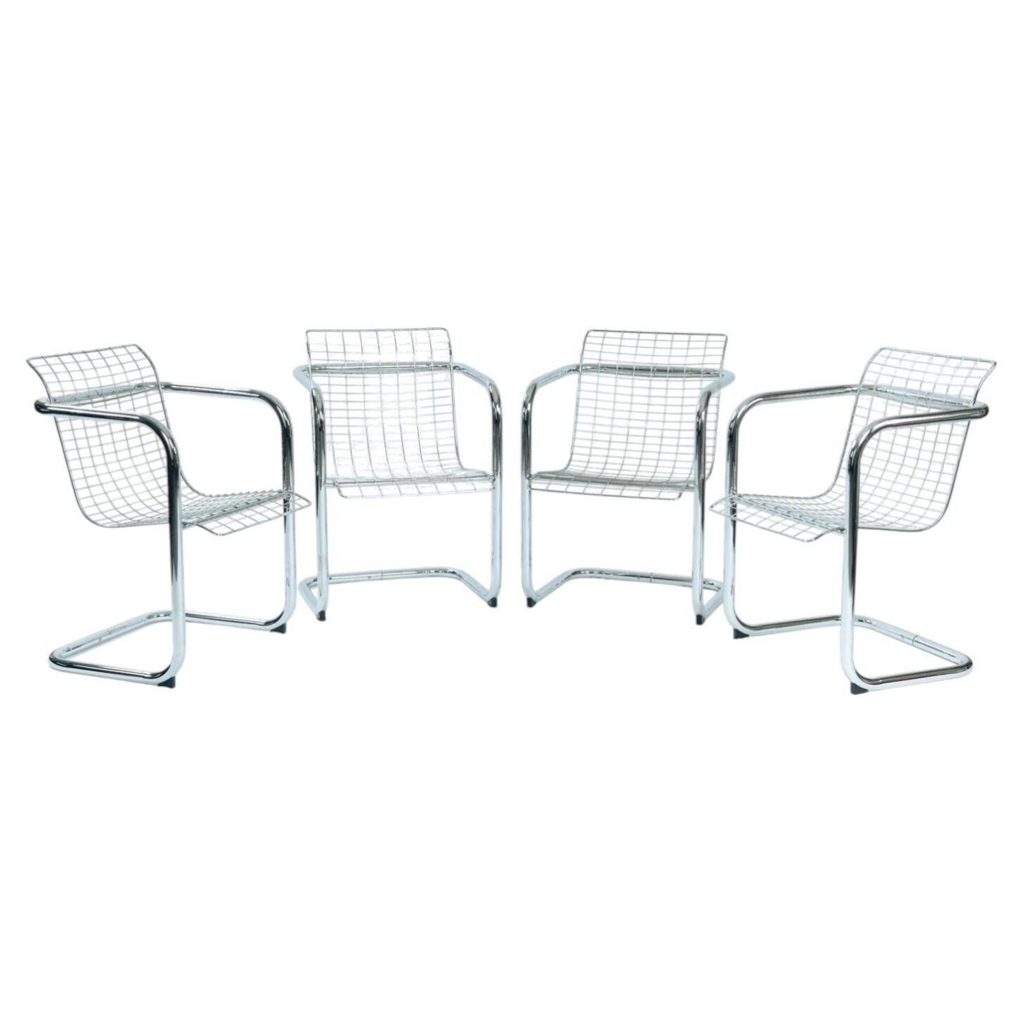 Set of 4 Vintage Italian Wire Chairs, Chrome and Metallic Wire, 1974