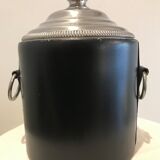 Round black leather ice bucket