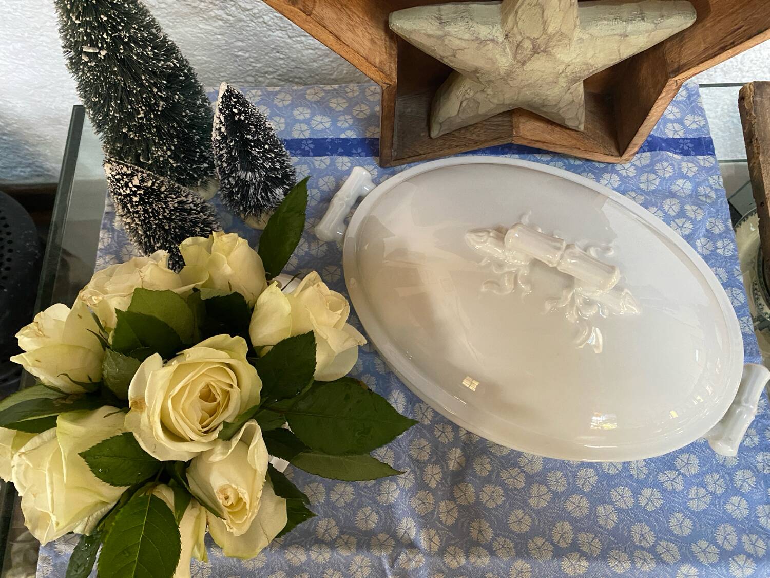 Antique porcelain vegetable dish made of "bamboo"