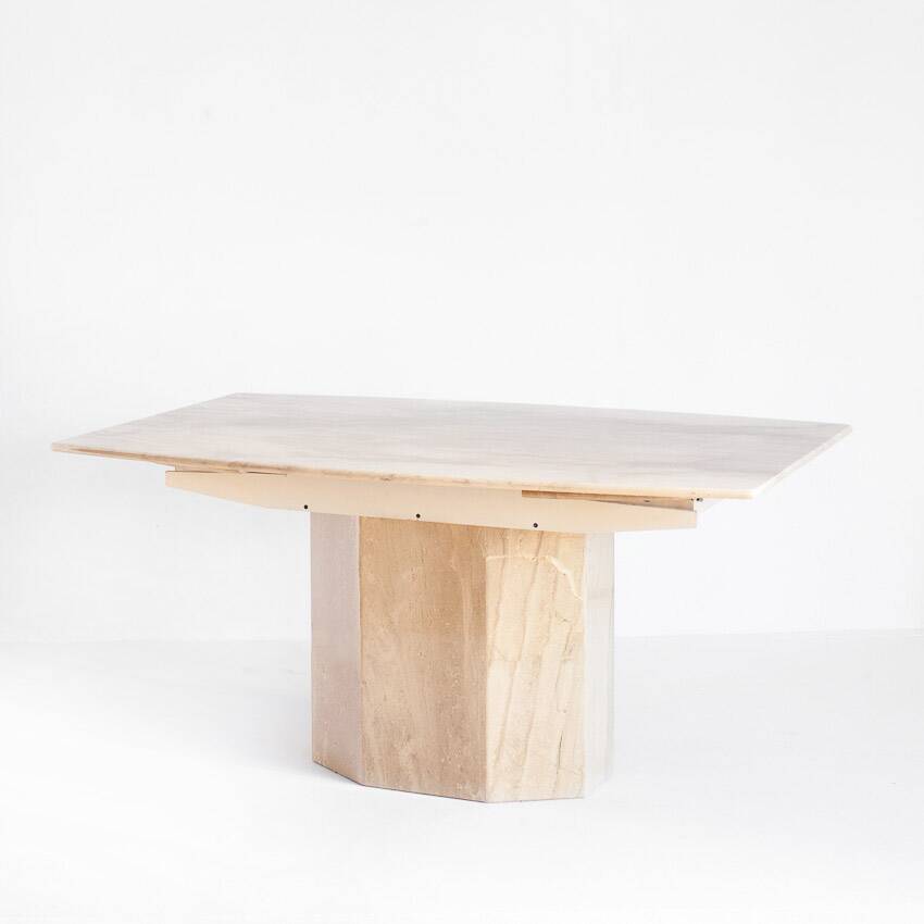 Vintage dining table with travertine extensions. Italy, 1990s
