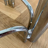 Coffee table in chrome-plated metal and smoked glass