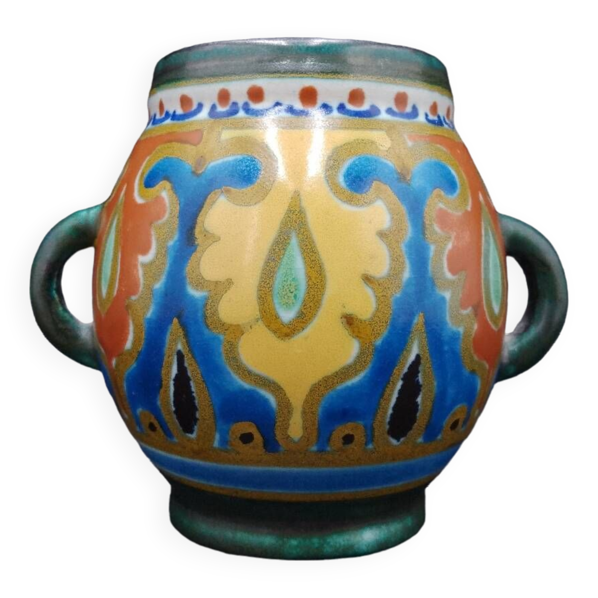 Small Vase with 2 handles with Ali decoration (1926) Emmy Gouda Holland Art Deco pottery