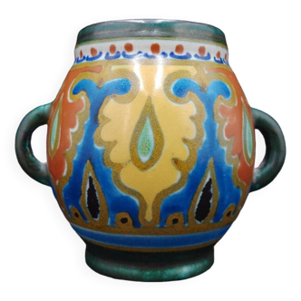Petit Vase 2 anses à décor Ali (1926) Poterie Emmy Gouda Holland Art déco