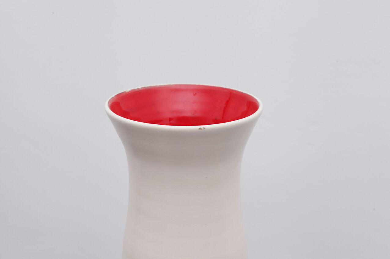 Red interior white ceramic vase