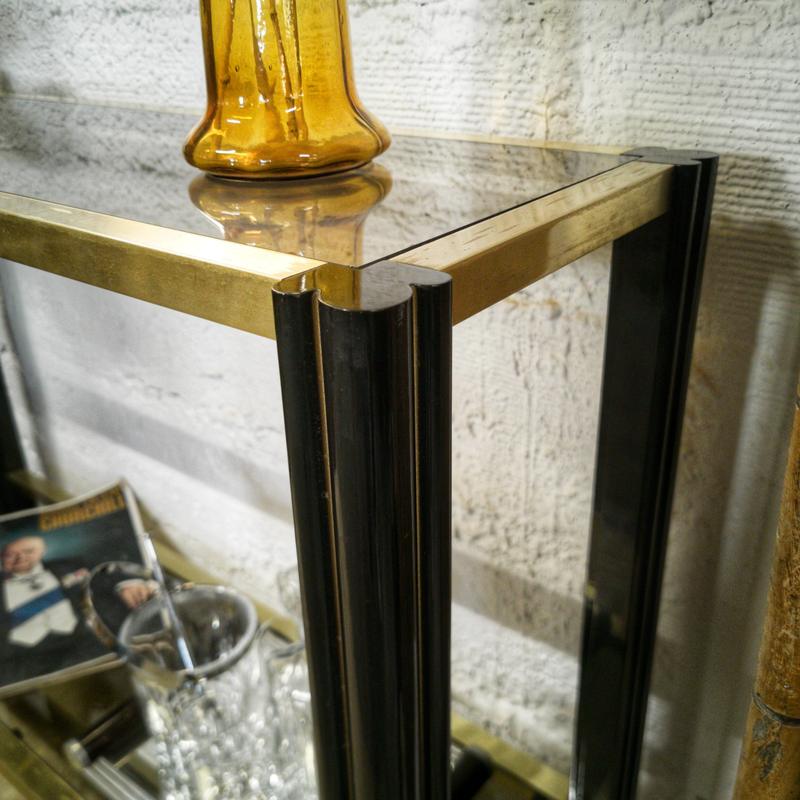 Vintage wooden console and smoked glass