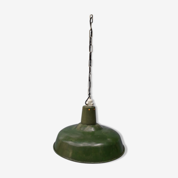 Hanging lamp in green enamelled sheet metal