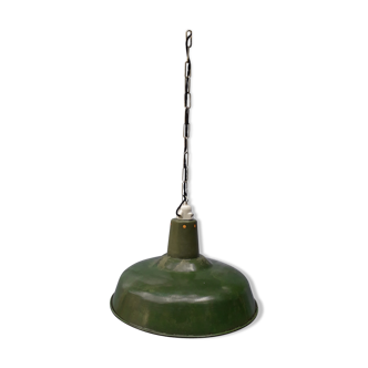 Hanging lamp in green enamelled sheet metal