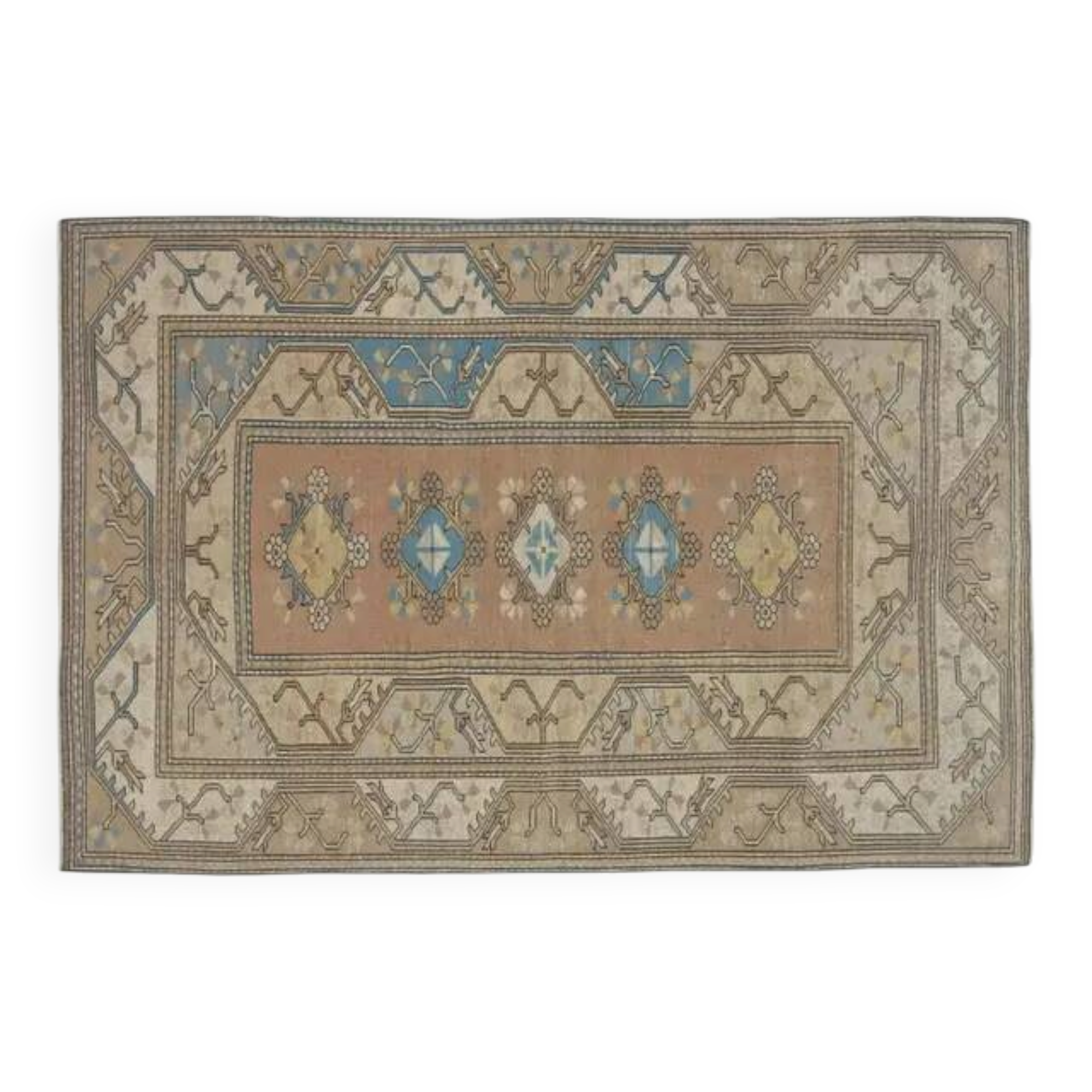 1970s Vintage Turkish Handmade Wool & Cotton Orange Area Rug 154x230