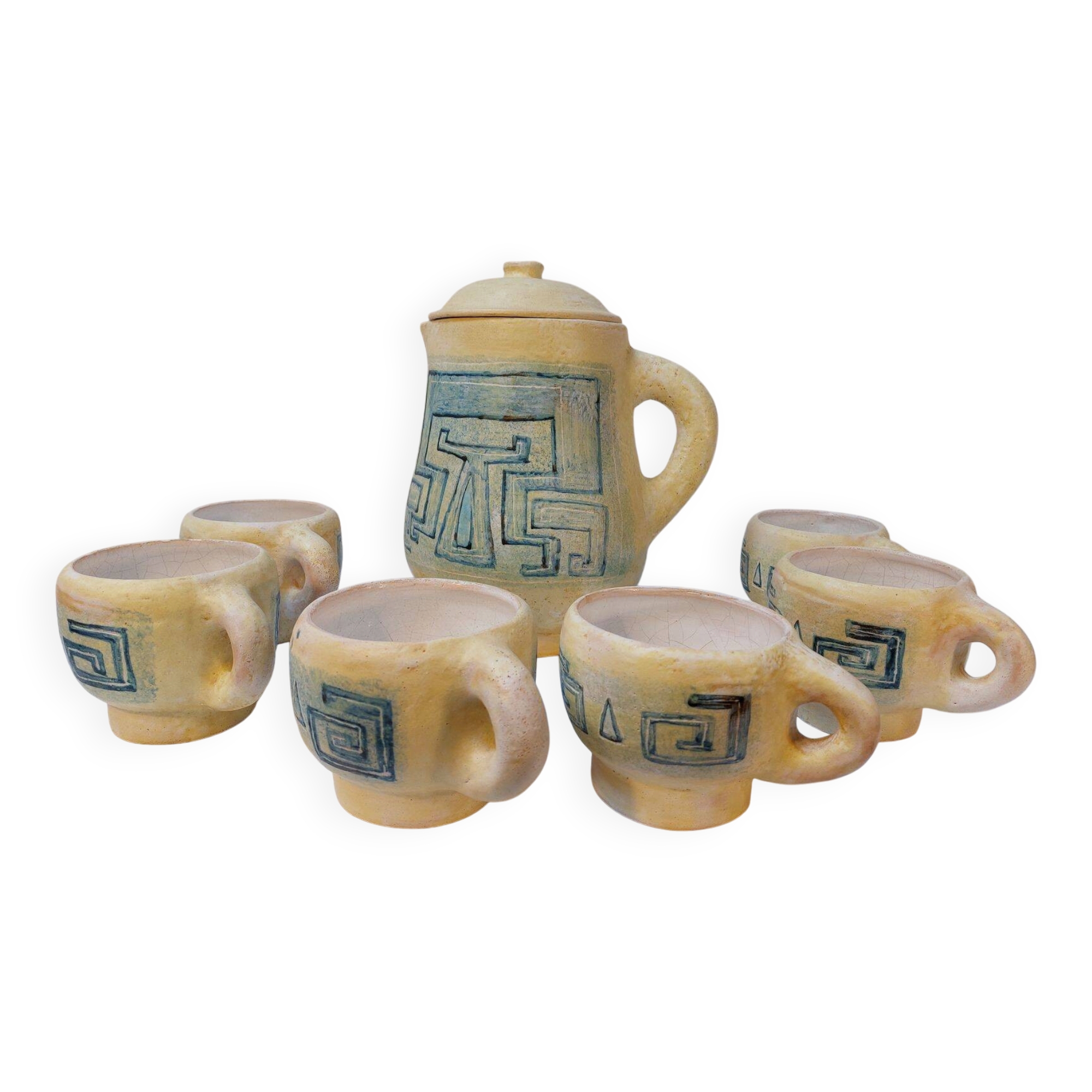 Vintage sangria service in handmade ceramic – 1970s – signed