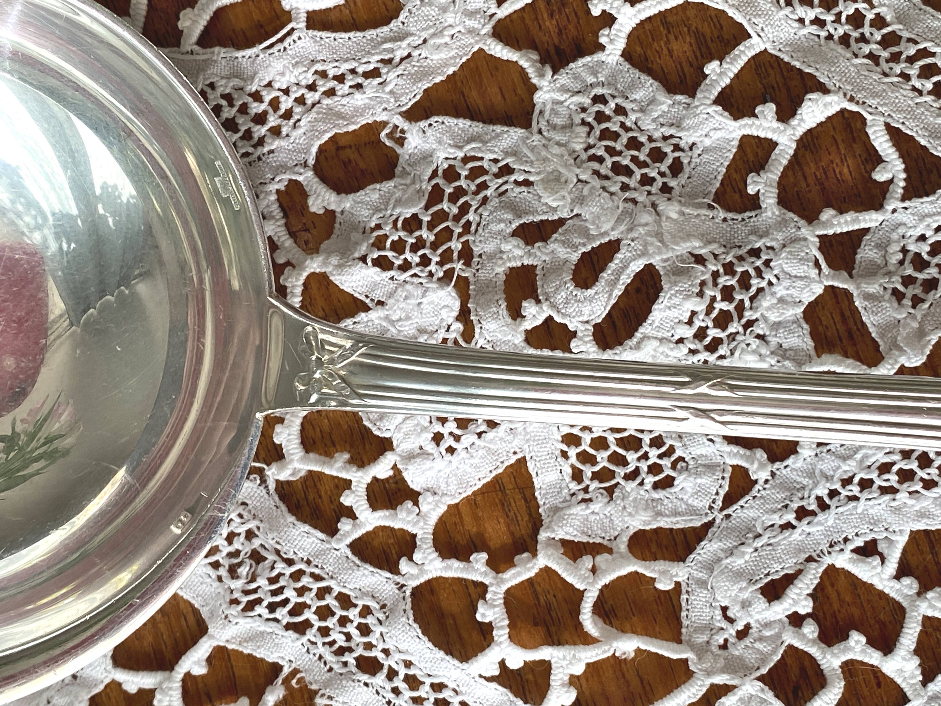 Christofle silver-plated metal ladle, Crossed Ribbon pattern, Louis XVI style