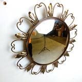 Miroir vintage en laiton à motif soleil des années 1960