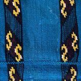Romanian handwoven carpet with blue ground and yellow details