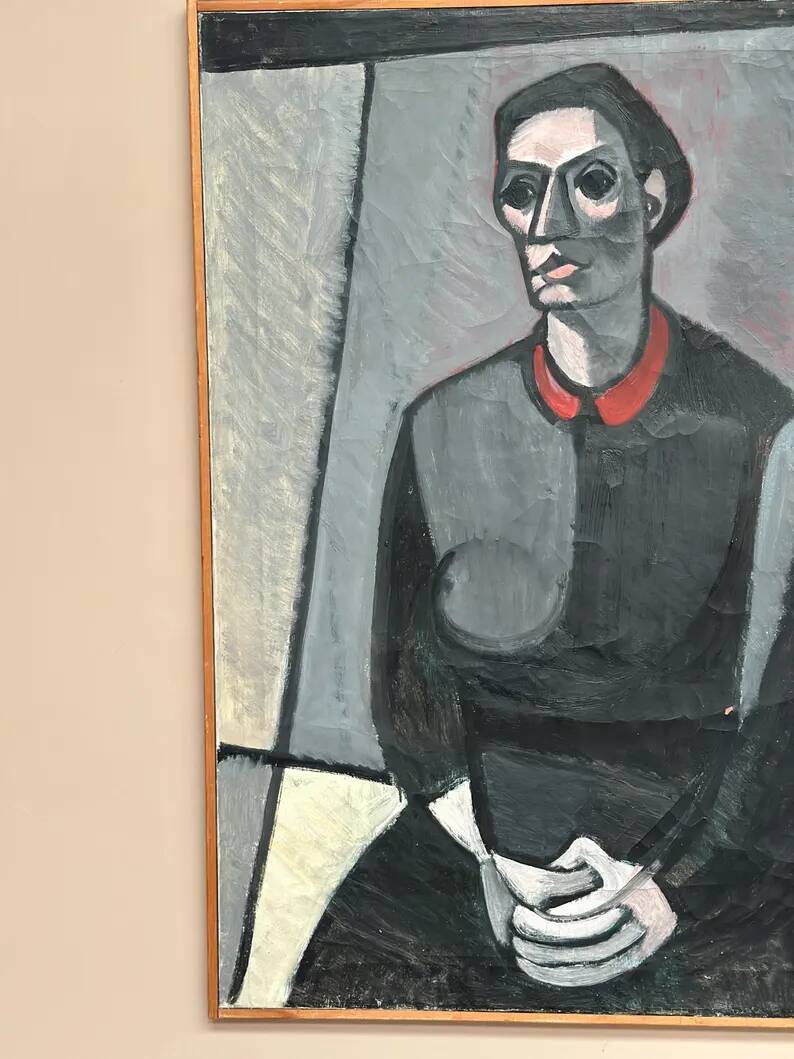 Large Original Swedish Oil on Canvas – "Portrait of Mme S" by Axel Ekelund – Signed – Vintage and Framed – 89 × 67 cm (35" × 26.4")