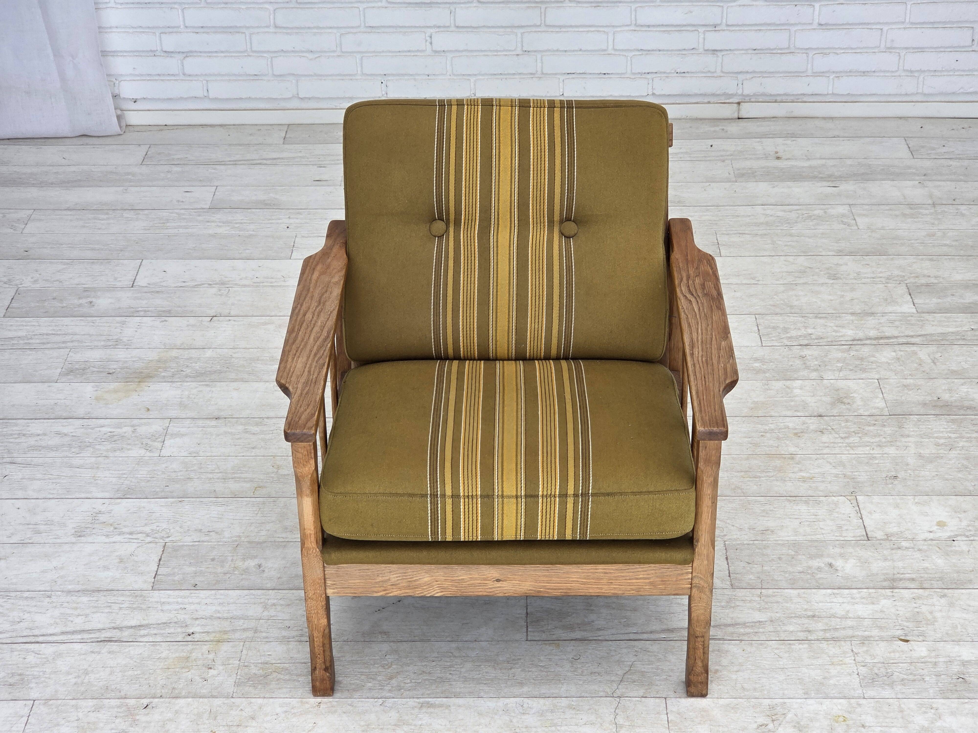 1970s, Danish armchair, furniture wool, solid oak wood.