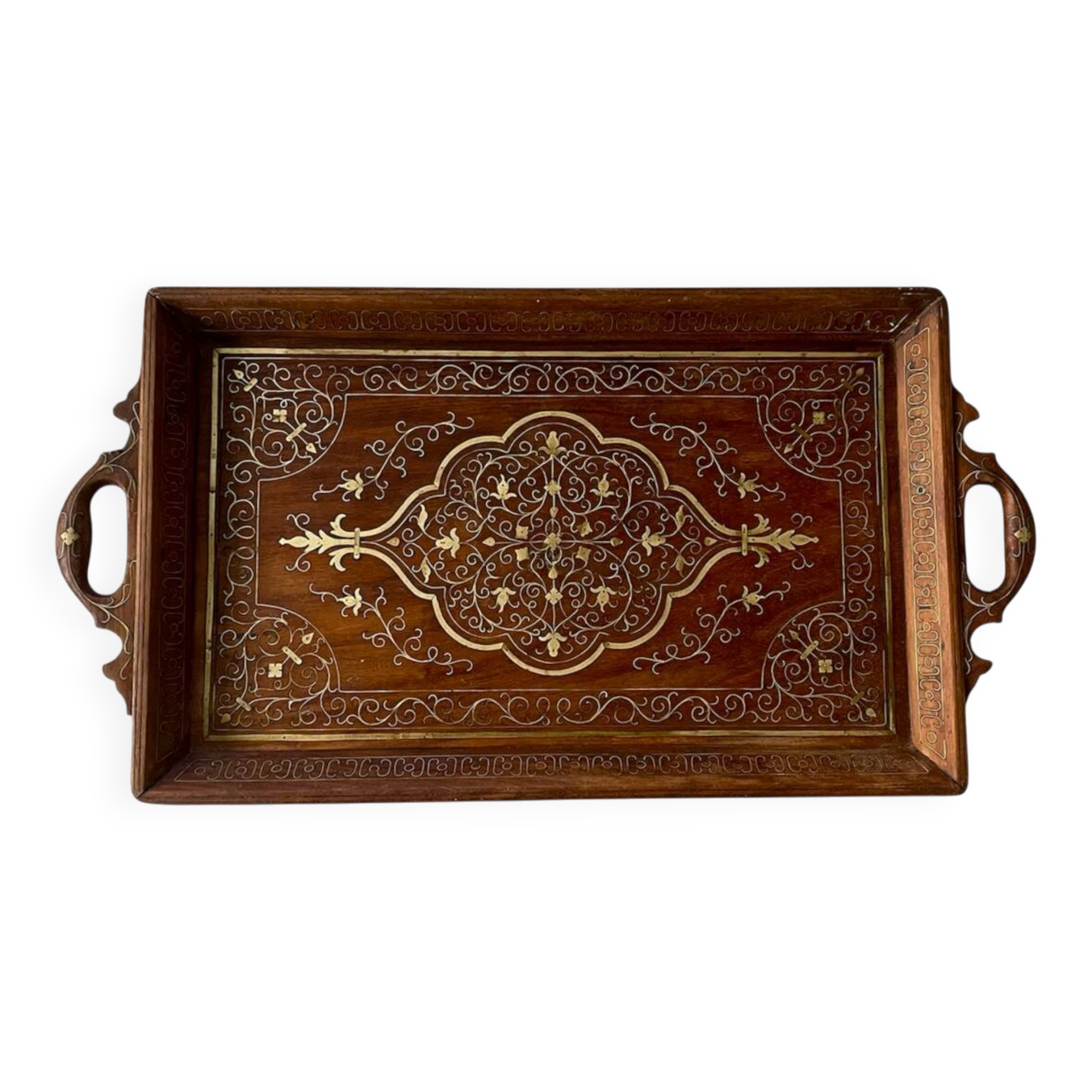 19th century wooden and brass tray