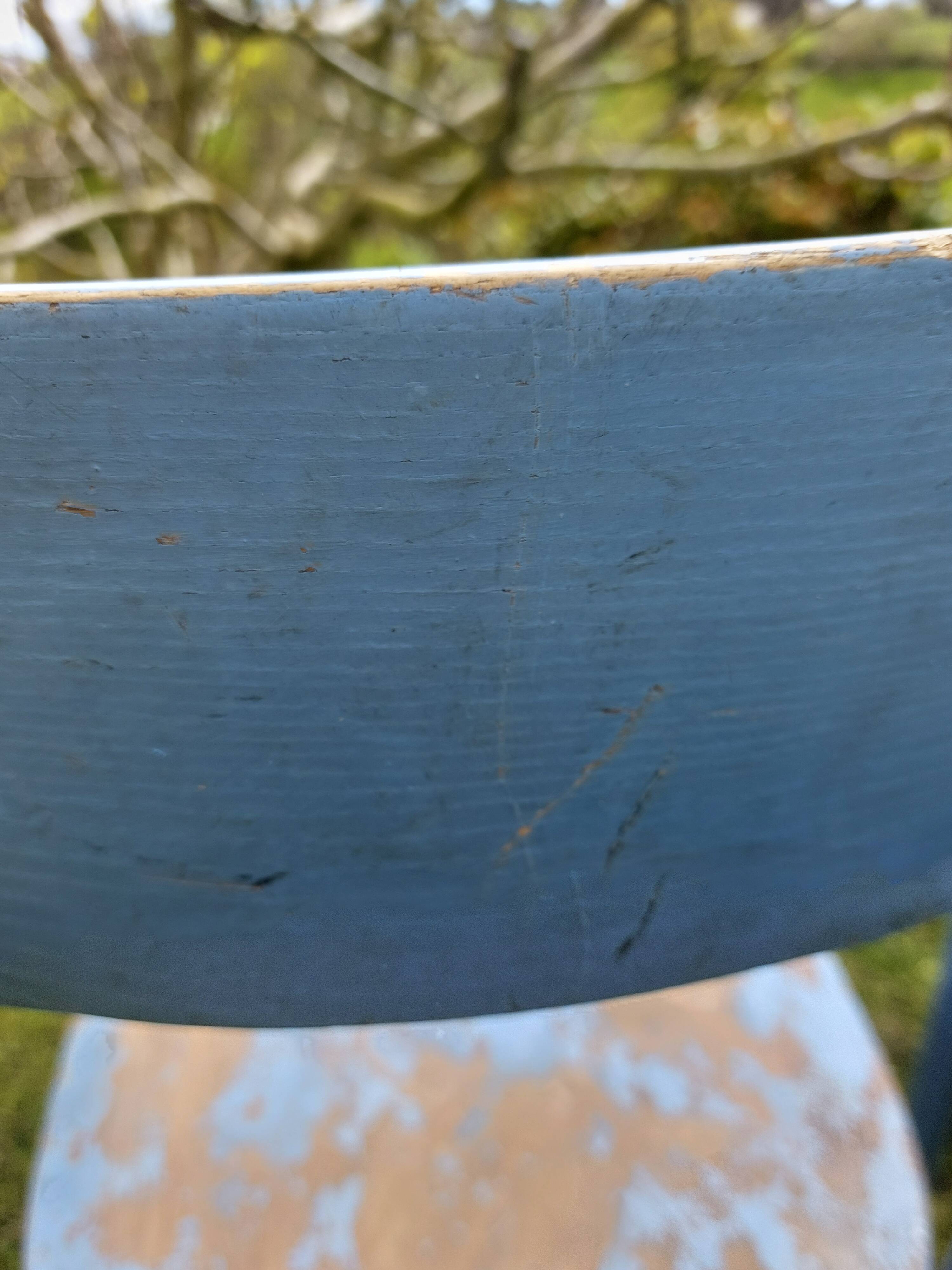 pair of chippy blue paint bistro chairs