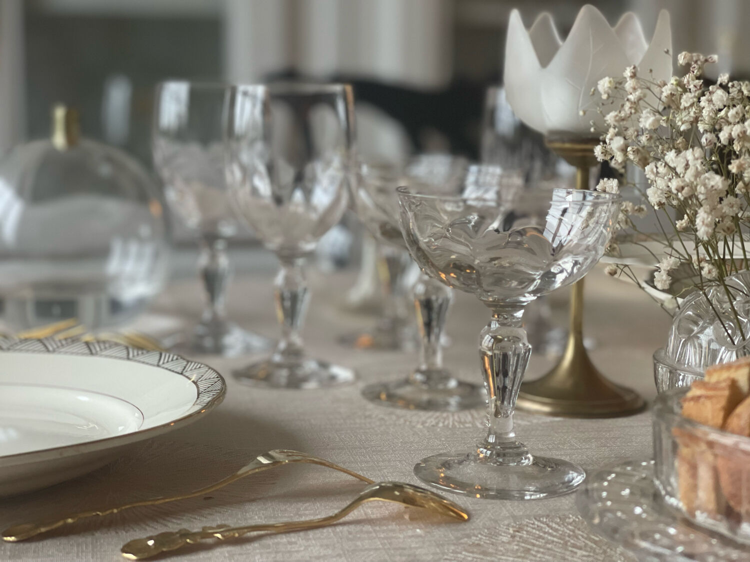 3 glass and brass candle holders