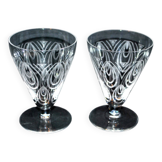 Saint-louis lot 2 verres art déco 1920 astrid gravé à l'acide décor goutte 9.5cm