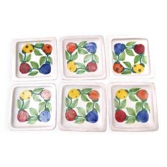 Set of Six Vintage Square Hand-Crafted Earthenware Plates by De Simone, Italy