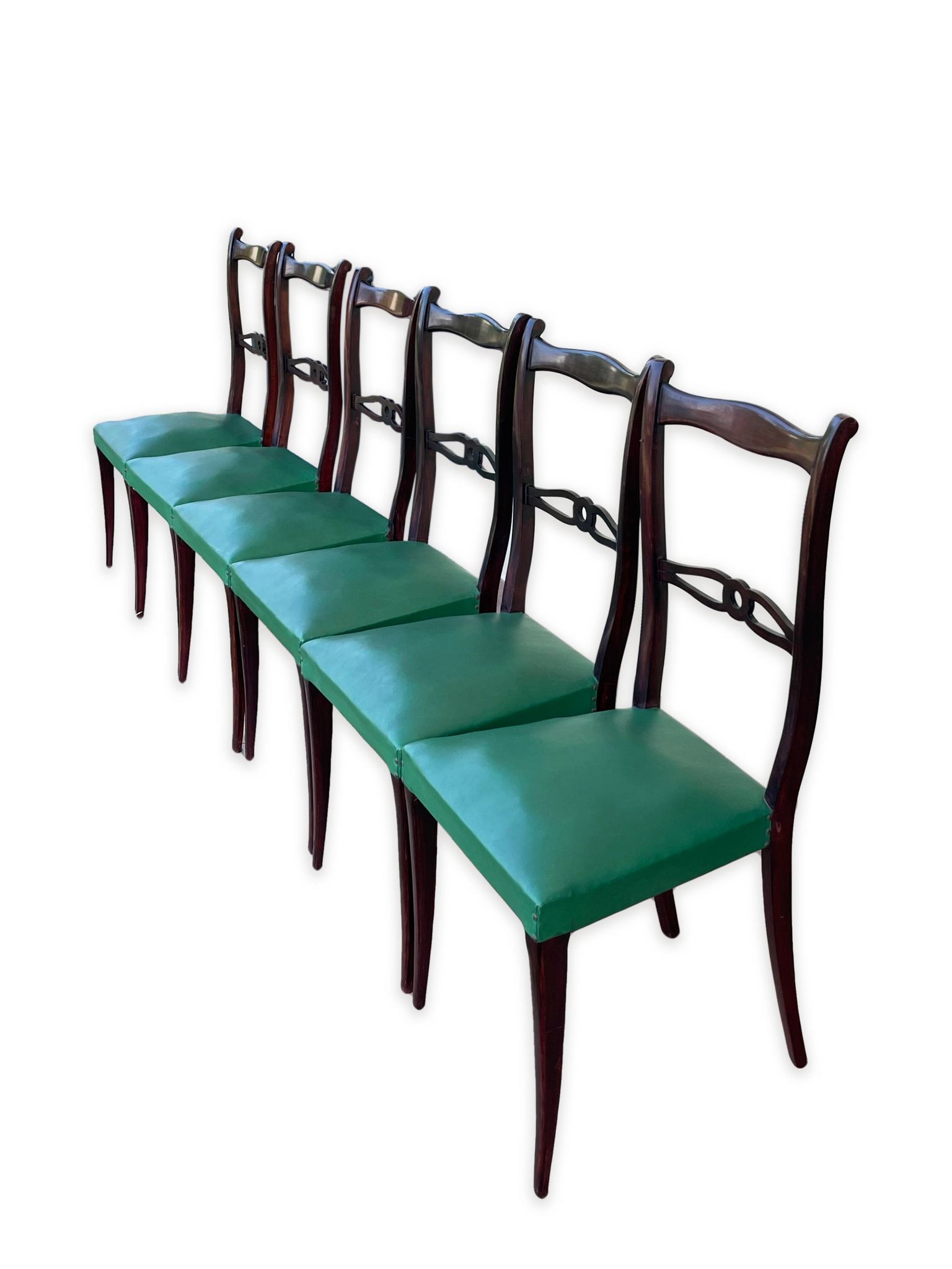Ensemble italien de six chaises vintage noires et vertes 1960