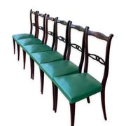 Ensemble italien de six chaises vintage noires et vertes 1960